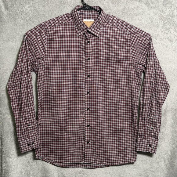 Eton Shirt Mens XL 17.5 Red Blue Plaid Check Contemporary Fit Fine Twill Dress - Picture 1 of 10